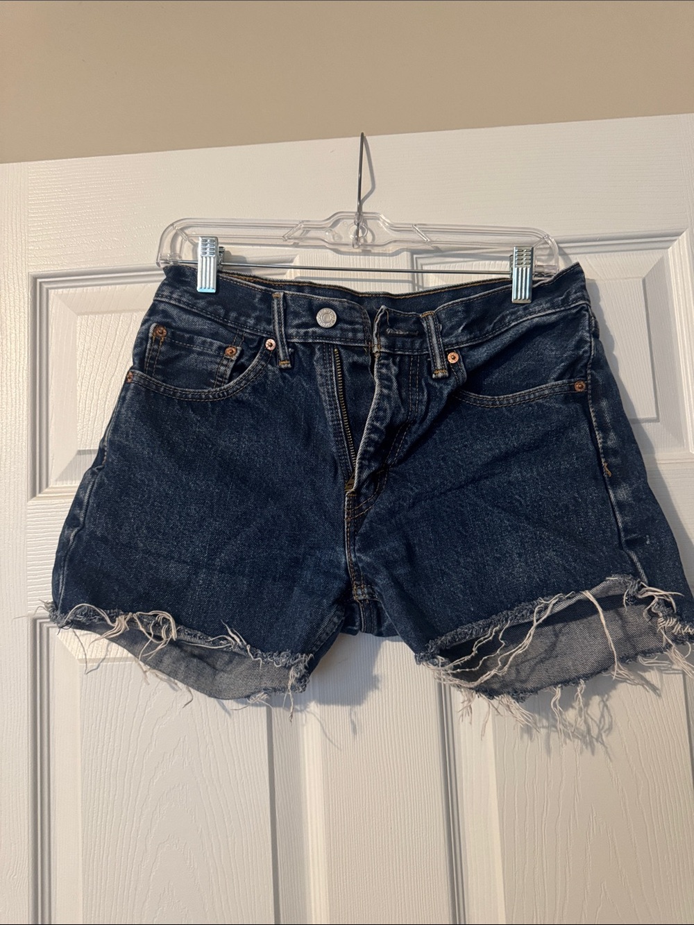 Levi's Dark Blue Distressed Denim Cutoff Shorts